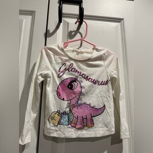 Glamosaurus Long Sleeve Kids Tee - Pink & White